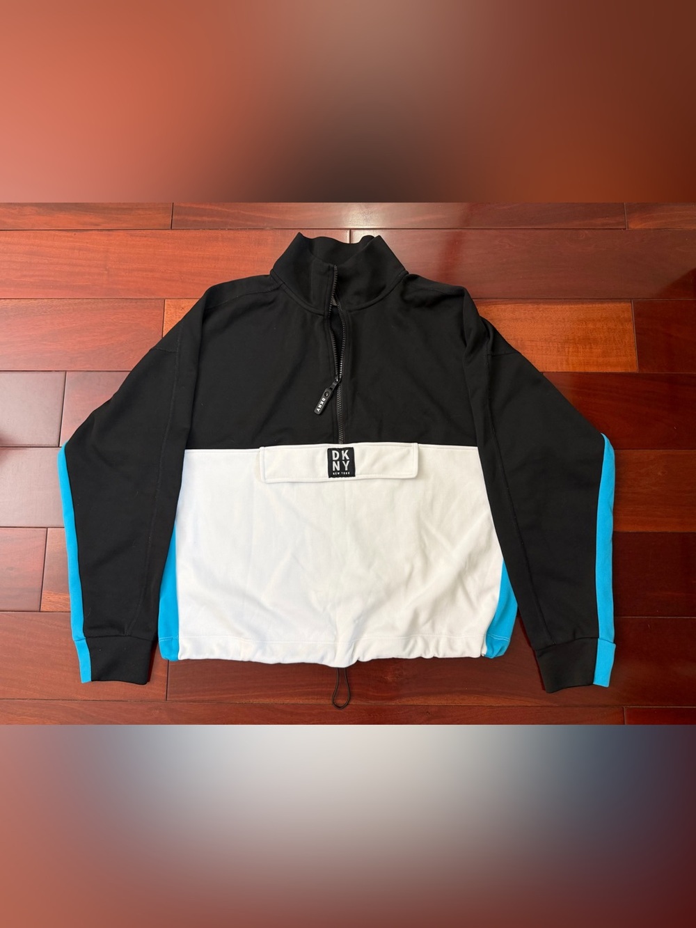 DKNY Sport Women's L Colorblock 1/4 Zip Mock Neck Long Sleeve Sweatshirt